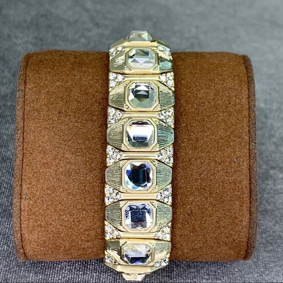 RHINESTONE gold tone stretchy sparkly formal costume jewellery bracelet - Picture 1 of 2